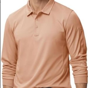 Mens Polo sweat wick long sleeve peach color